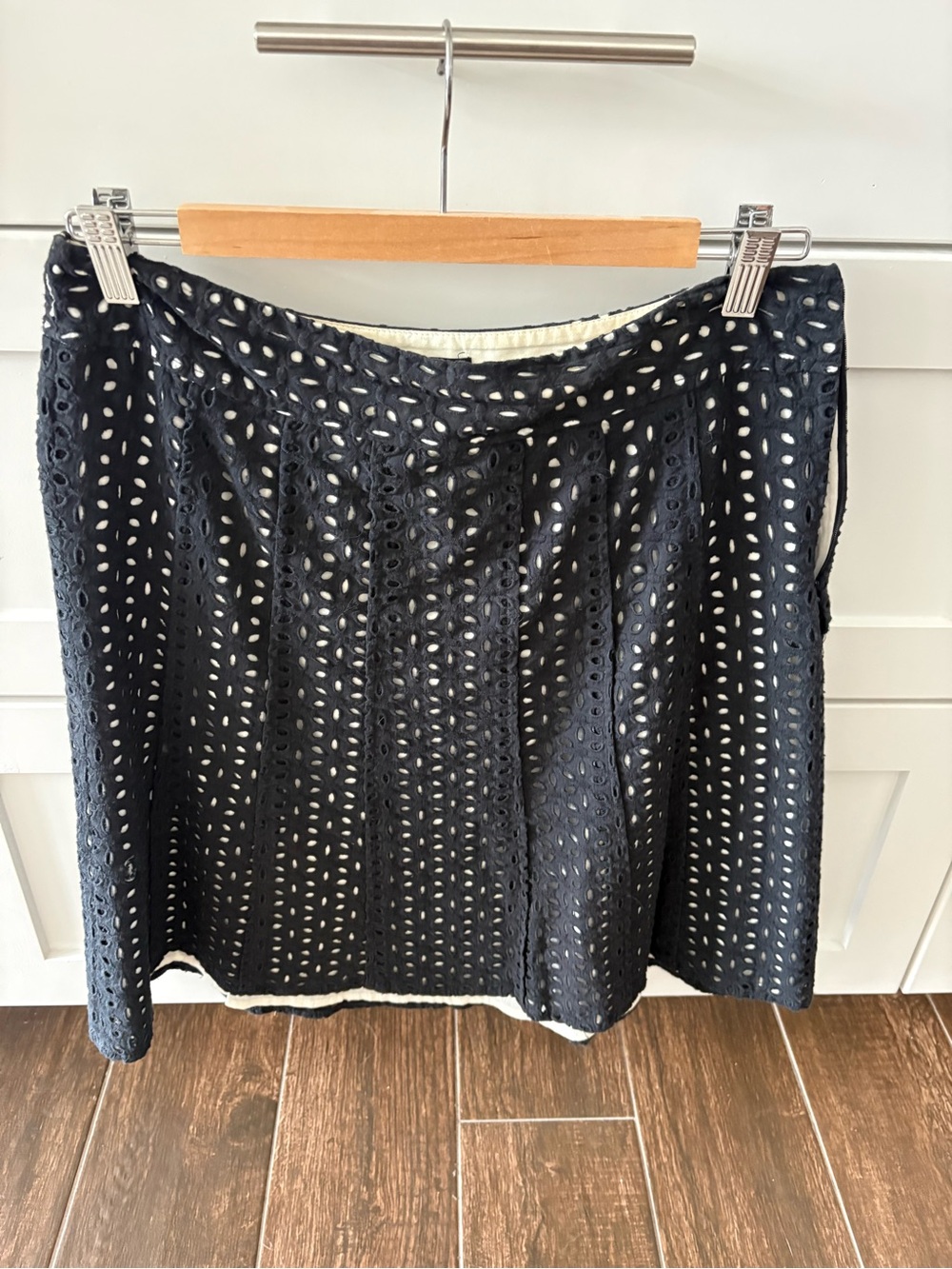 Ann Taylor Black Eyelet A-Line Skirt with Cream Lining